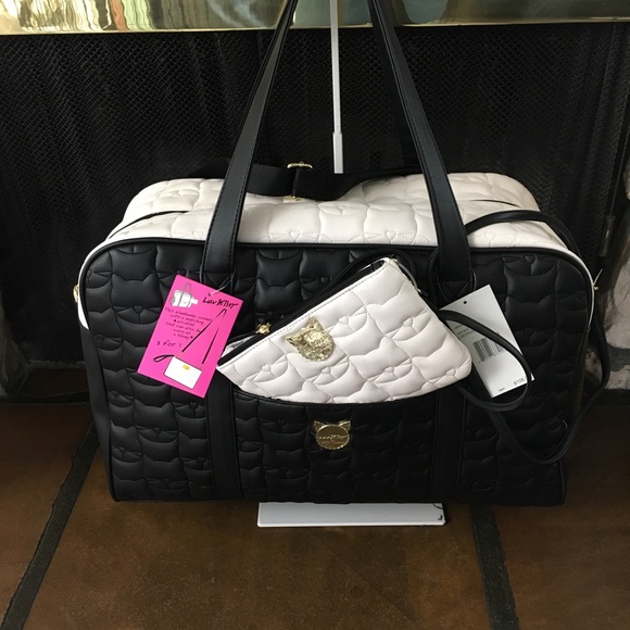 Betsey Johnson Handbags - Black & White Weekender Travel Duffel Bag